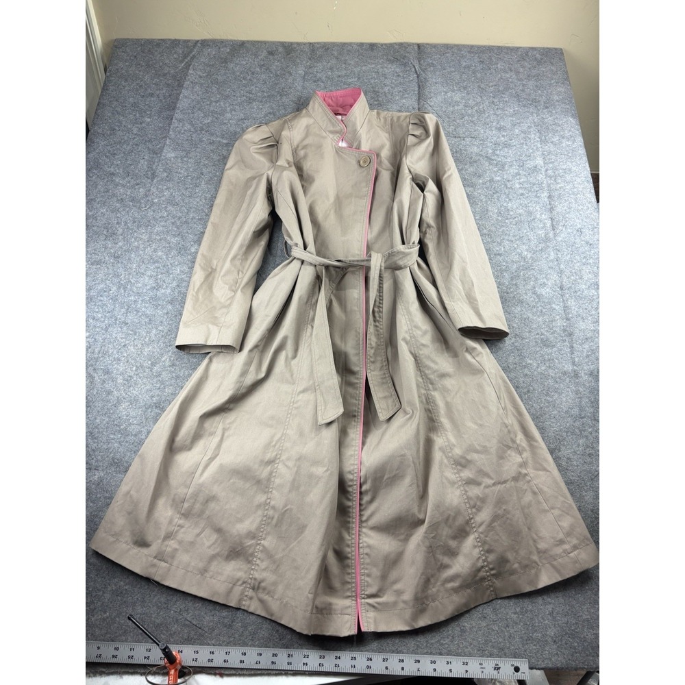 VTG Women's 14 Trench CoatBeige Pink Piping Y2K‎ 2000s Preppy Girly Gossip Girl